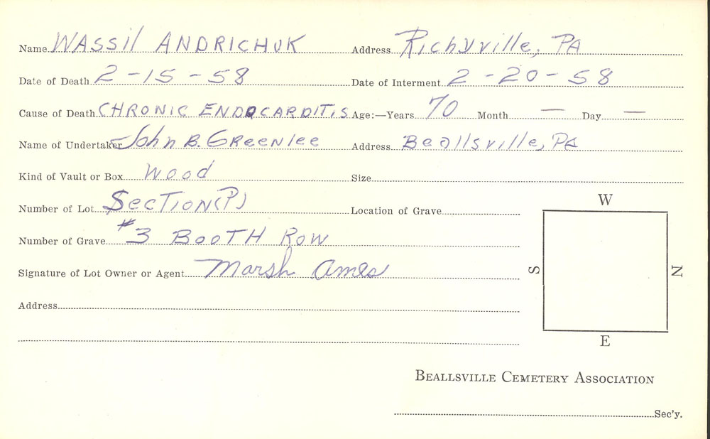 Wassil Andrichuk burial card